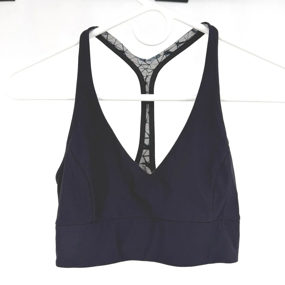 Lululemon Reversible Sports Bra Navy Grey Geometric Print Racerback Athletic
